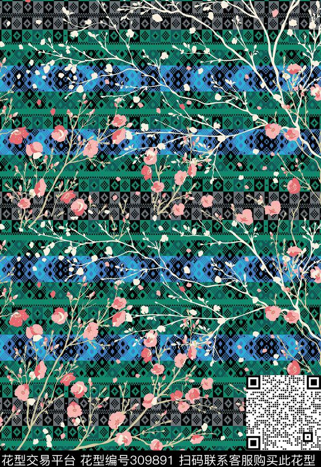 花卉休闲抽象数码印花华亿平台下载（图片编号: 309891） - 瓦栏（Walan）