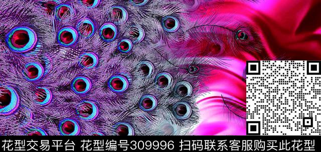 羽毛花朵绚丽数码印花华亿平台下载（图片编号: 309996） - 瓦栏（Walan）