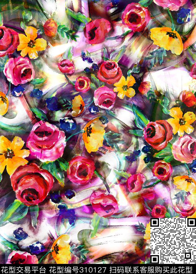 花卉手绘数码印花华亿平台下载（图片编号: 310127） - 瓦栏（Walan）