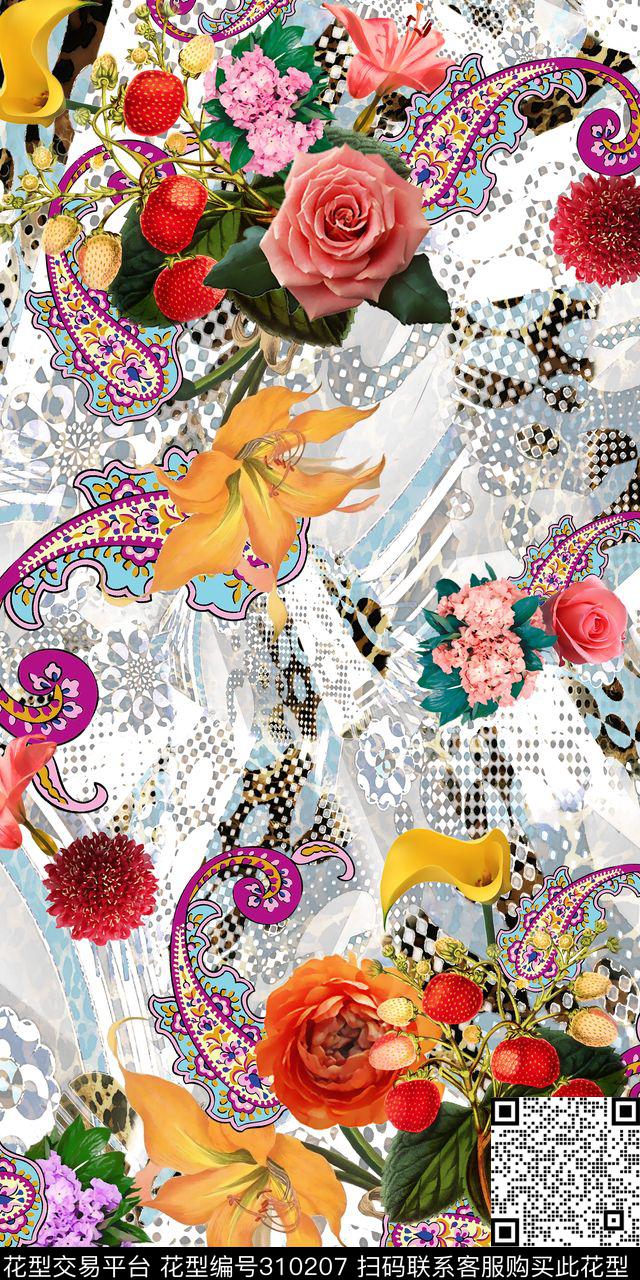 定位花卉组合数码印花华亿平台下载（图片编号: 310207） - 瓦栏（Walan）