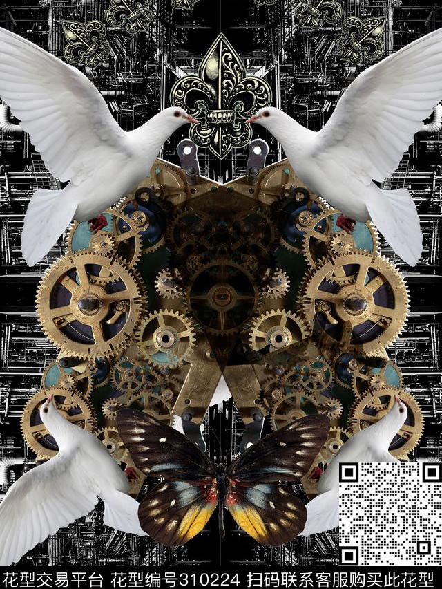 复古鸽子潮数码印花华亿平台下载（图片编号: 310224） - 瓦栏（Walan）