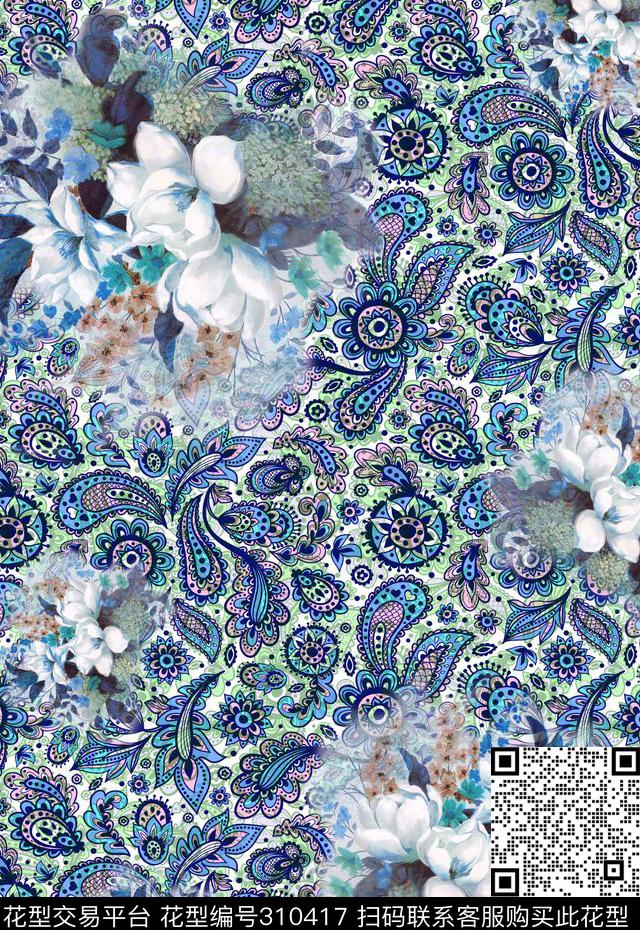 花卉休闲抽象数码印花华亿平台下载（图片编号: 310417） - 瓦栏（Walan）