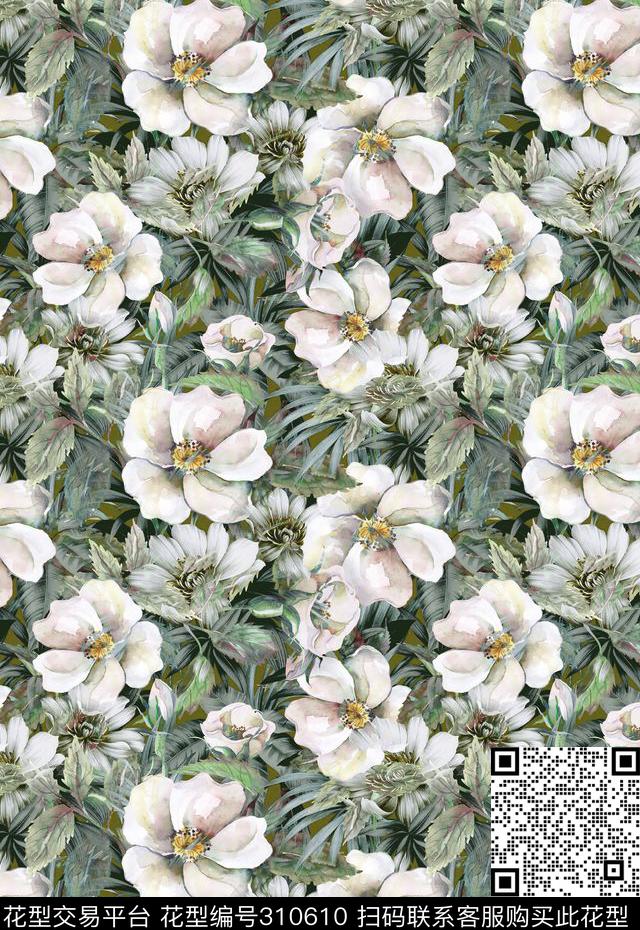 花卉休闲抽象数码印花华亿平台下载（图片编号: 310610） - 瓦栏（Walan）