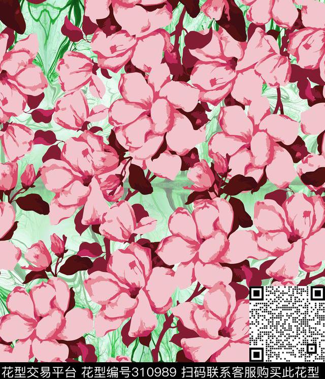 水彩风格花卉淡雅田园风传统印花华亿平台下载（图片编号: 310989） - 瓦栏（Walan）