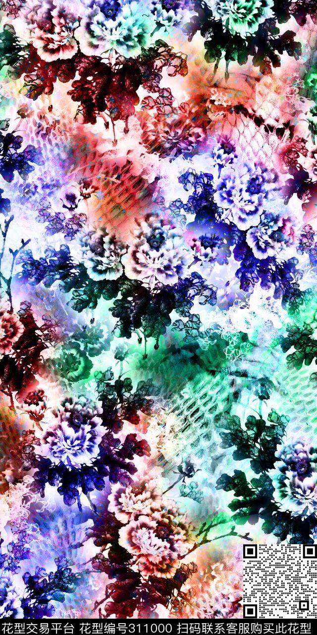 动物纹牡丹蛇纹数码印花华亿平台下载（图片编号: 311000） - 瓦栏（Walan）