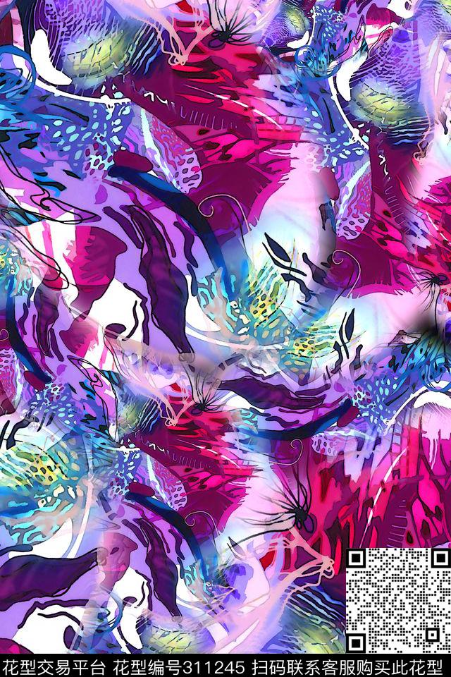 数码★抽象图案数码印花华亿平台下载（图片编号: 311245） - 瓦栏（Walan）