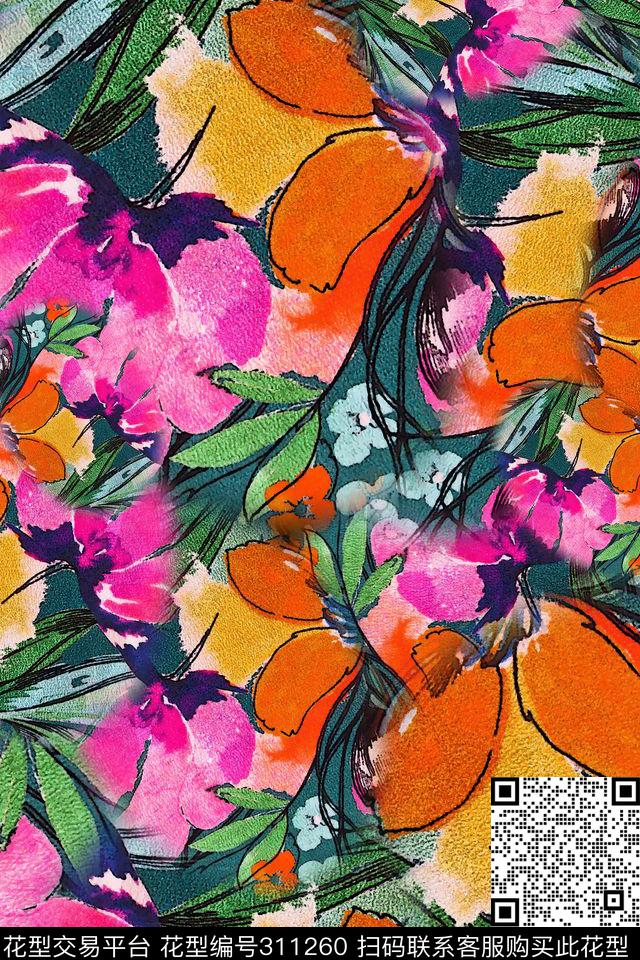 数码★花卉图案数码印花华亿平台下载（图片编号: 311260） - 瓦栏（Walan）