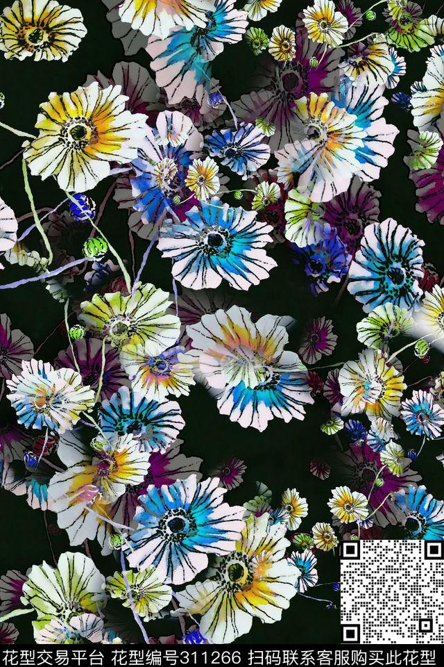 数码★花卉图案数码印花华亿平台下载（图片编号: 311266） - 瓦栏（Walan）