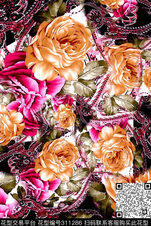 数码★花卉图案数码印花华亿平台下载（图片编号: 311286） - 瓦栏（Walan）