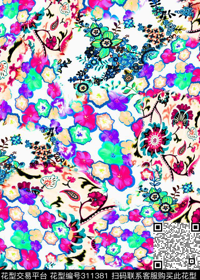 数码★花卉图案数码印花华亿平台下载（图片编号: 311381） - 瓦栏（Walan）