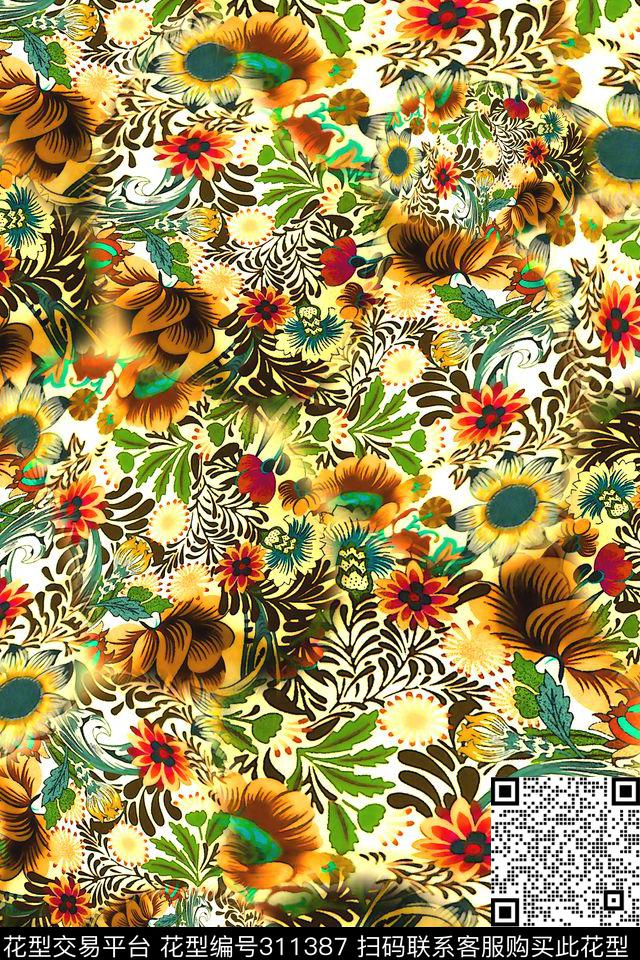 数码★花卉图案数码印花华亿平台下载（图片编号: 311387） - 瓦栏（Walan）