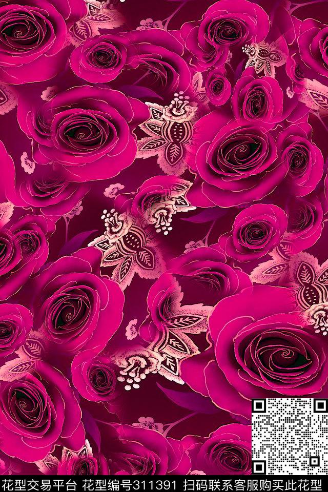 数码★花卉图案数码印花华亿平台下载（图片编号: 311391） - 瓦栏（Walan）