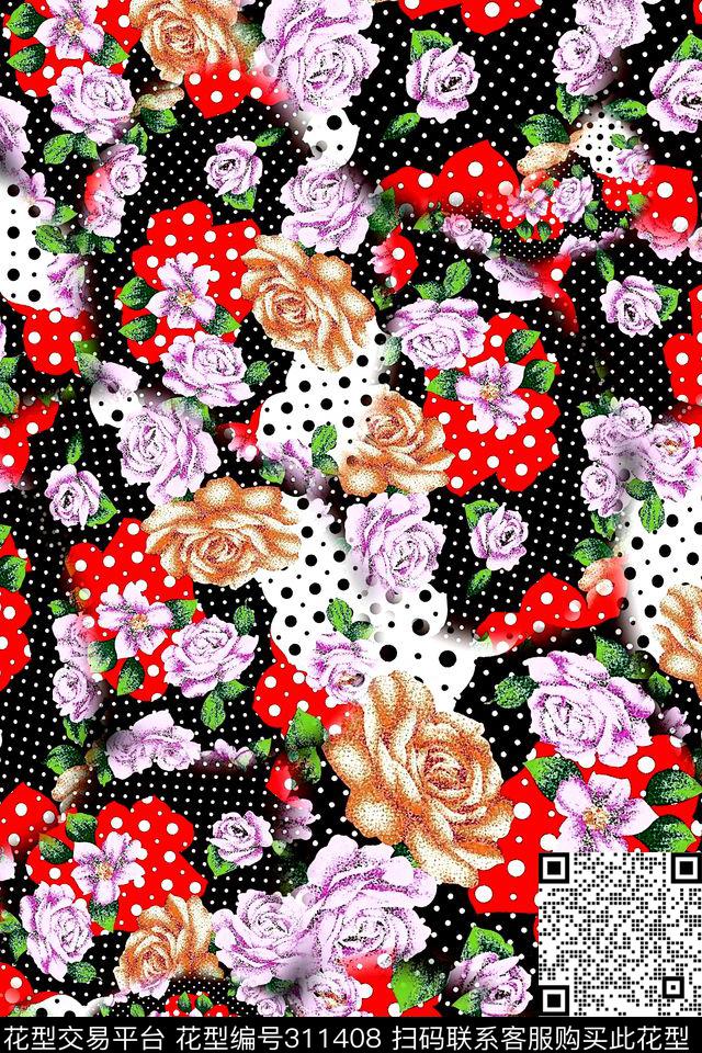 数码★花卉图案传统印花华亿平台下载（图片编号: 311408） - 瓦栏（Walan）