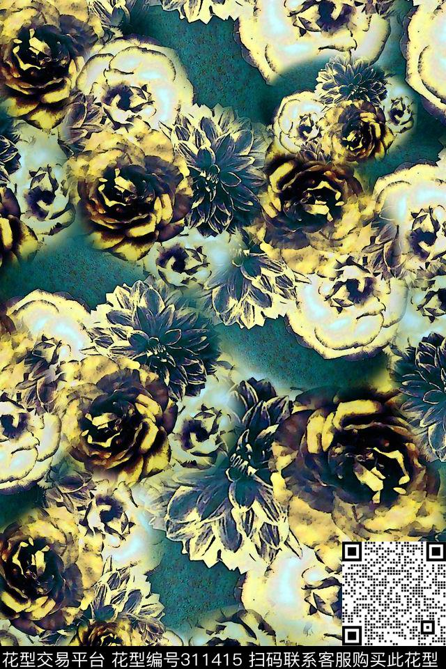 数码★花卉图案数码印花华亿平台下载（图片编号: 311415） - 瓦栏（Walan）