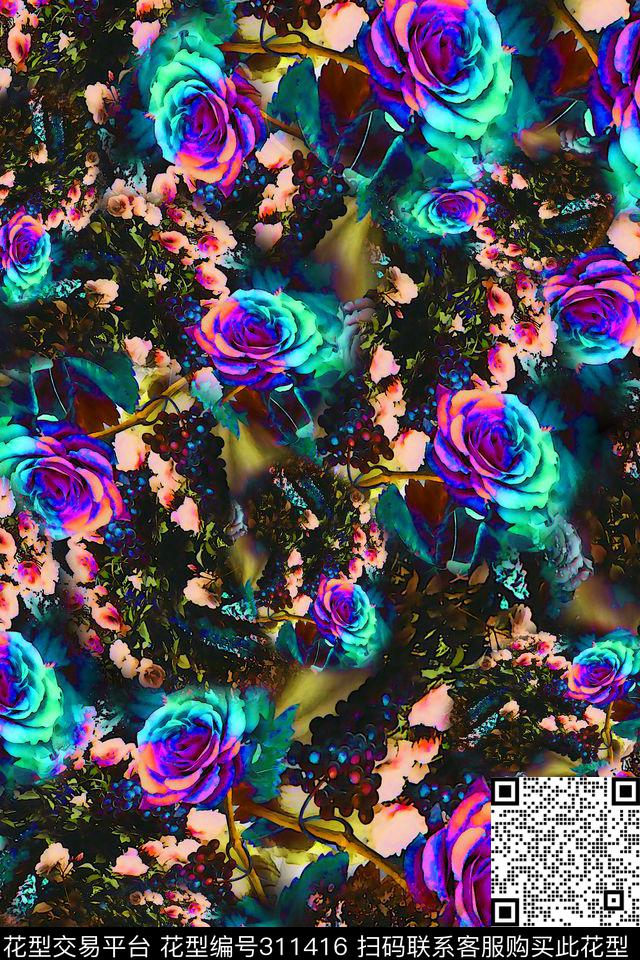 数码★花卉图案数码印花华亿平台下载（图片编号: 311416） - 瓦栏（Walan）
