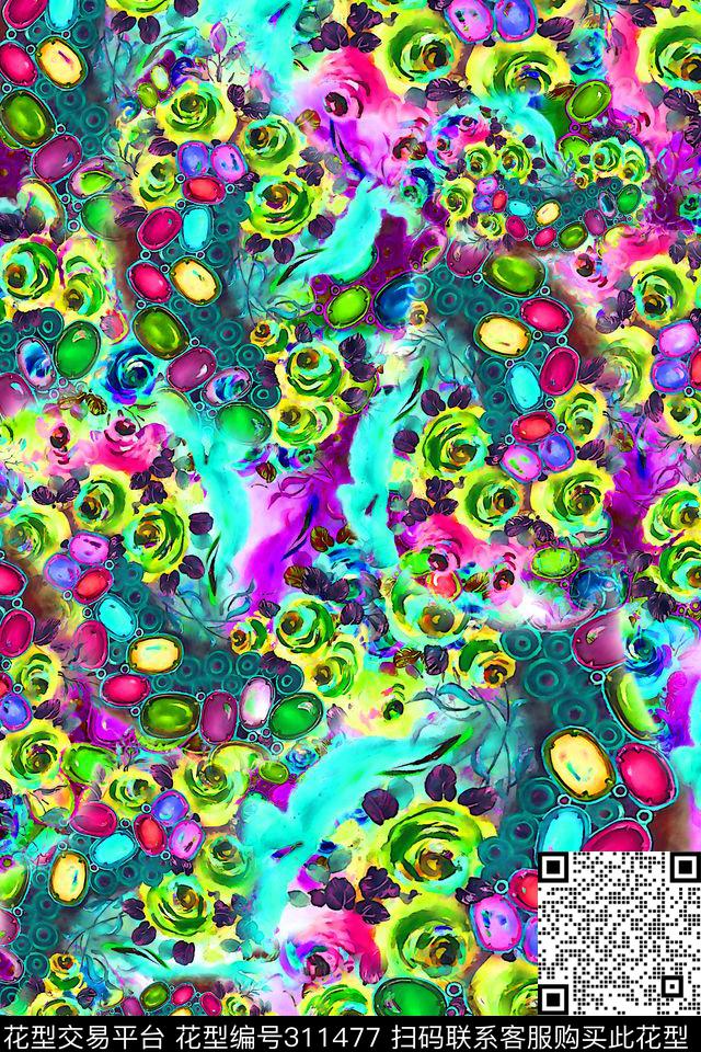 数码★花卉图案数码印花华亿平台下载（图片编号: 311477） - 瓦栏（Walan）