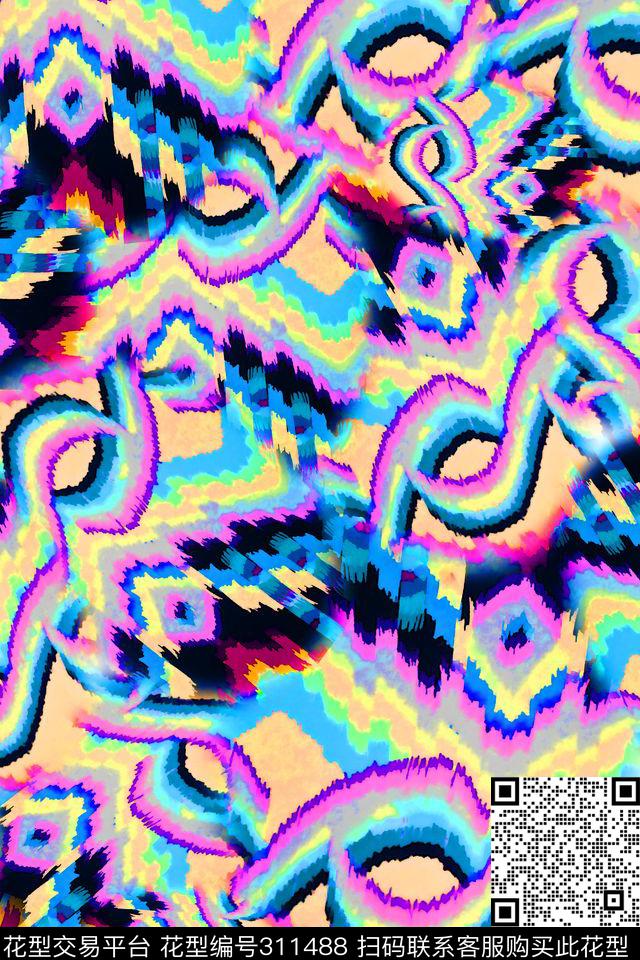数码★抽象图案数码印花华亿平台下载（图片编号: 311488） - 瓦栏（Walan）