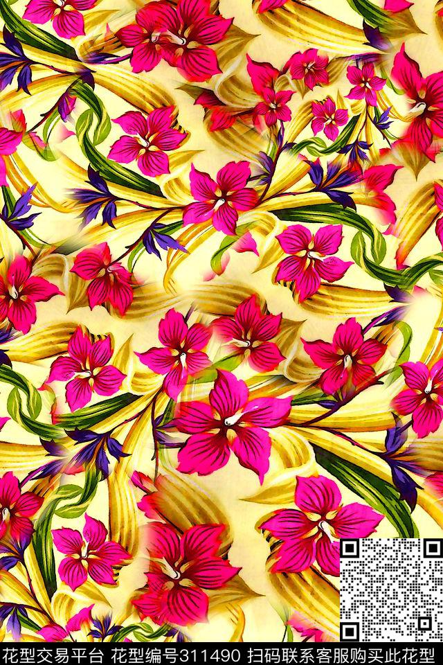 数码★花卉图案数码印花华亿平台下载（图片编号: 311490） - 瓦栏（Walan）