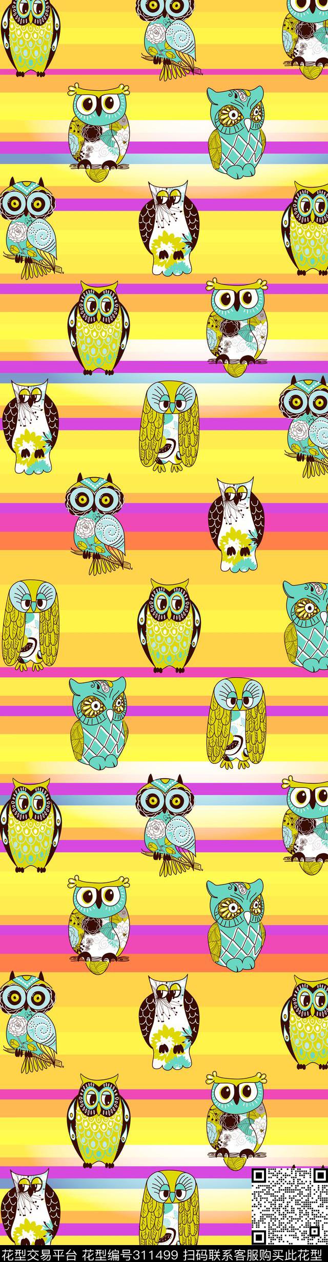 猫头鹰条纹床品数码印花华亿平台下载（图片编号: 311499） - 瓦栏（Walan）
