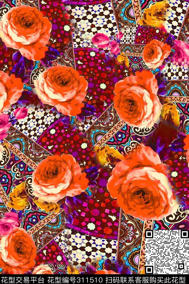 数码★花卉图案数码印花华亿平台下载（图片编号: 311510） - 瓦栏（Walan）