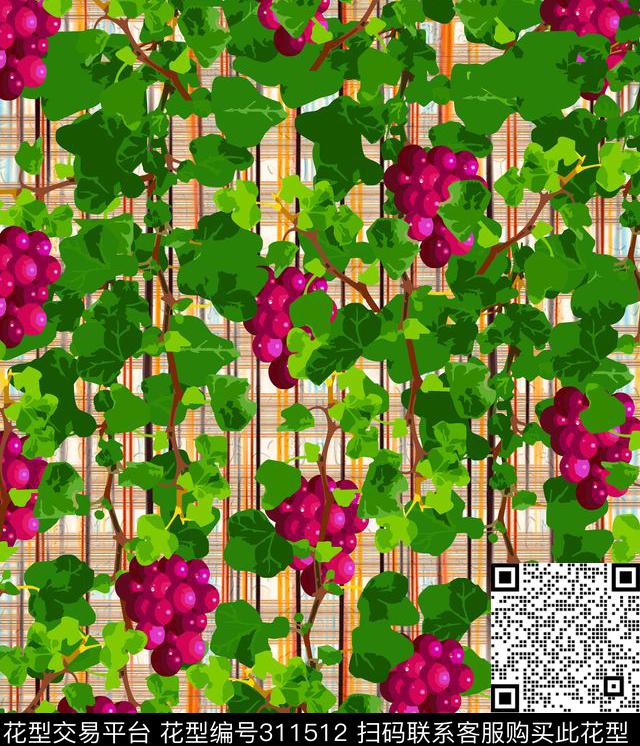 自然格子葡萄传统印花华亿平台下载（图片编号: 311512） - 瓦栏（Walan）