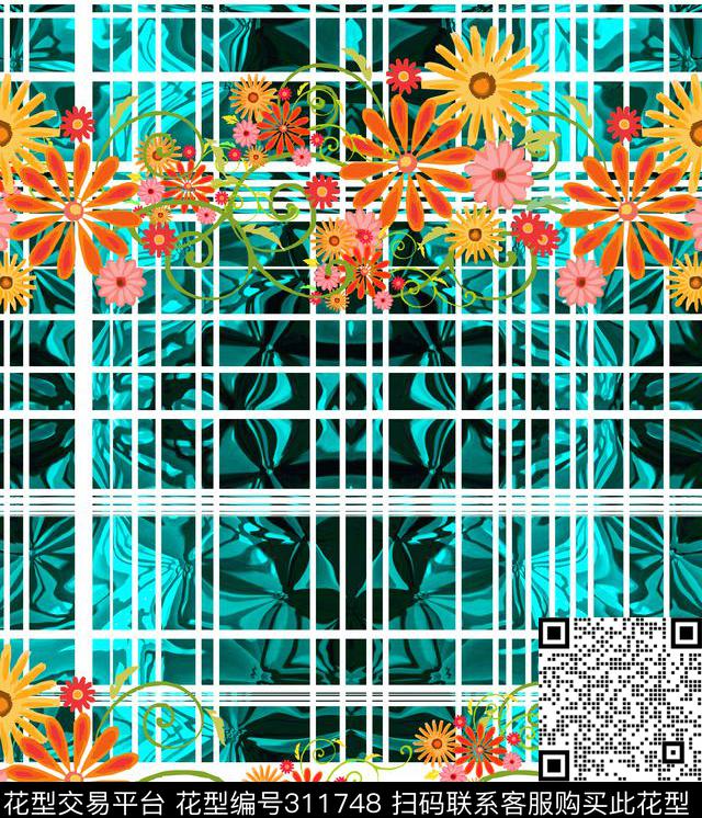 写意条纹花卉数码印花华亿平台下载（图片编号: 311748） - 瓦栏（Walan）