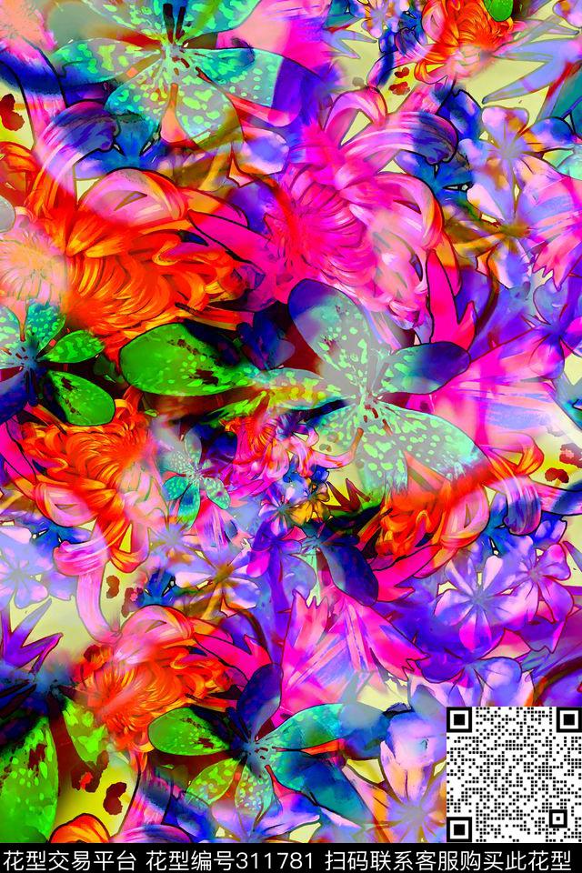 数码★花卉图案数码印花华亿平台下载（图片编号: 311781） - 瓦栏（Walan）