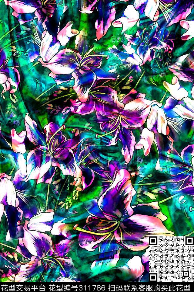 数码★花卉图案数码印花华亿平台下载（图片编号: 311786） - 瓦栏（Walan）