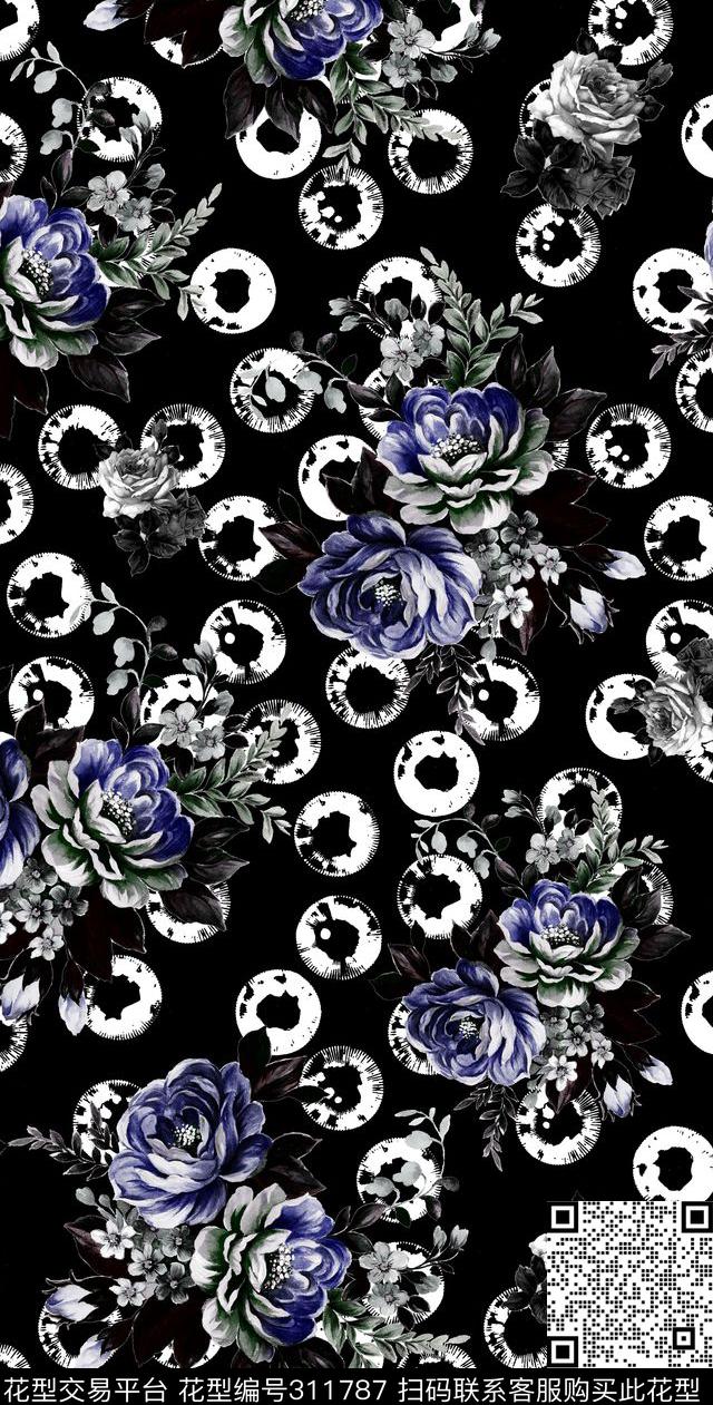 几何花卉潘神花卉类传统印花华亿平台下载（图片编号: 311787） - 瓦栏（Walan）