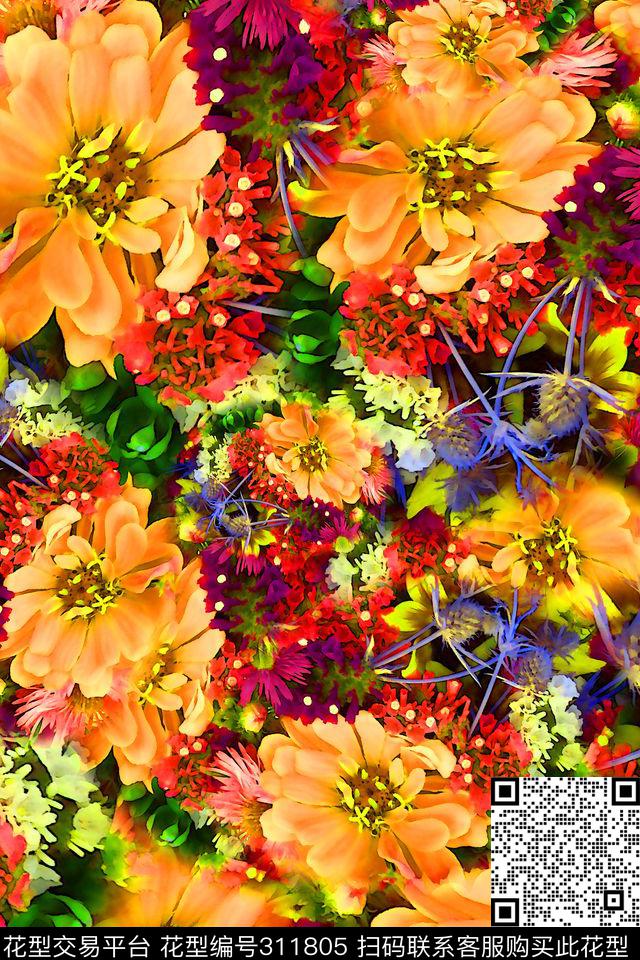 数码★花卉图案数码印花华亿平台下载（图片编号: 311805） - 瓦栏（Walan）