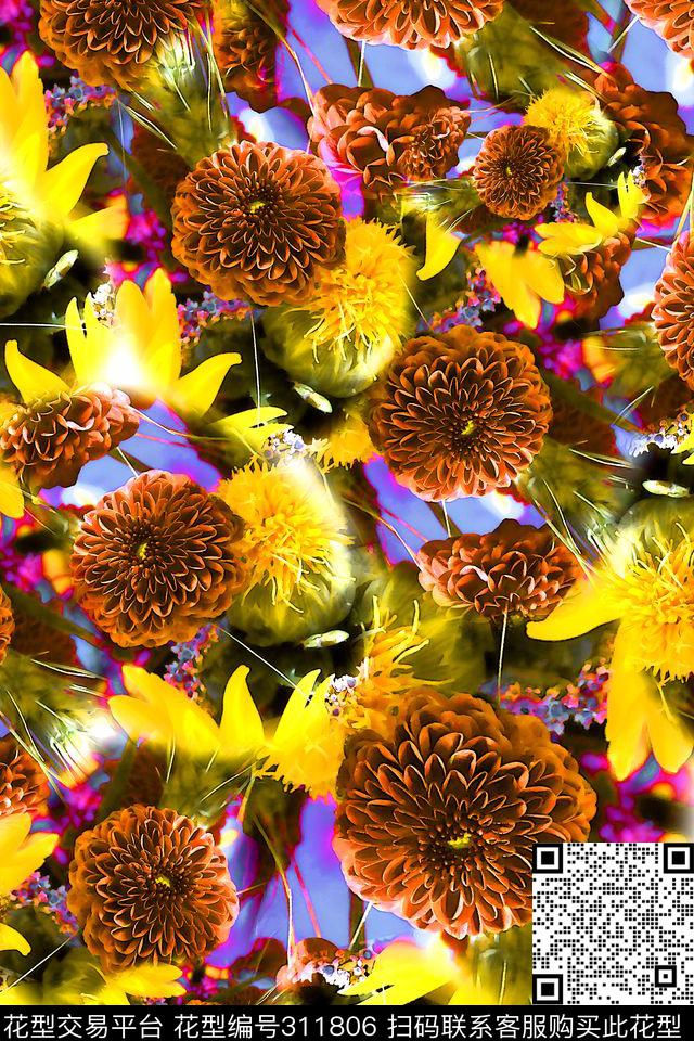 数码★花卉图案数码印花华亿平台下载（图片编号: 311806） - 瓦栏（Walan）