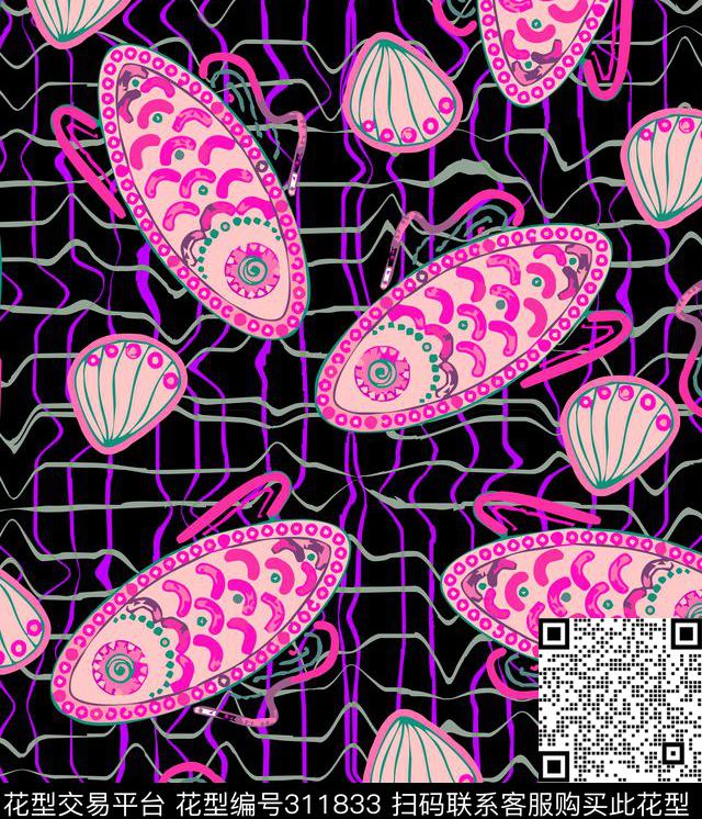 写意动物纹样格子传统印花华亿平台下载（图片编号: 311833） - 瓦栏（Walan）