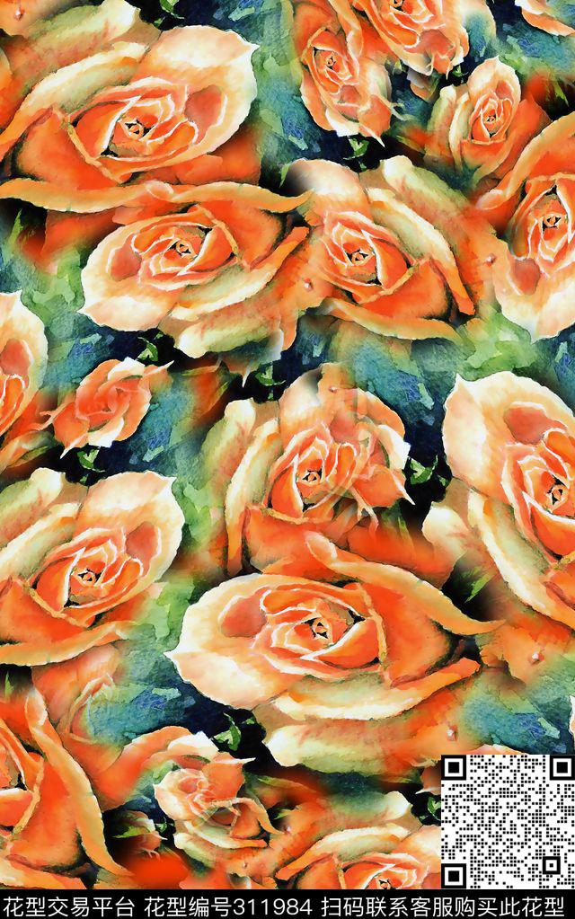 数码★花卉图案数码印花华亿平台下载（图片编号: 311984） - 瓦栏（Walan）