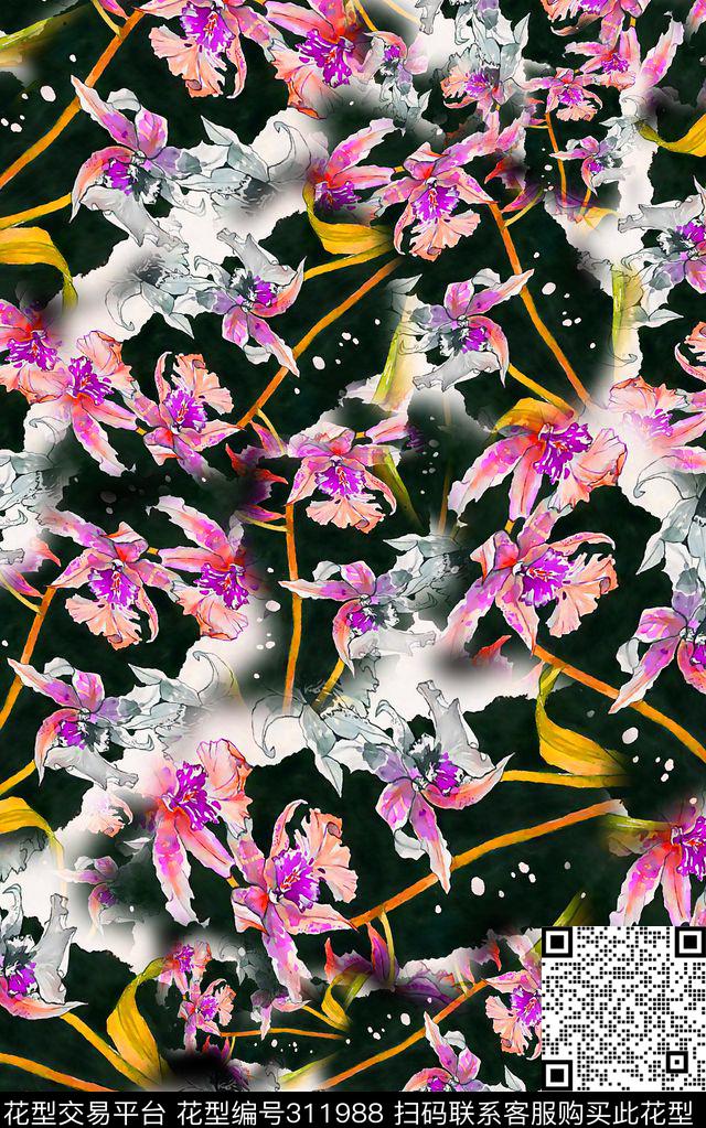 数码★花卉图案数码印花华亿平台下载（图片编号: 311988） - 瓦栏（Walan）
