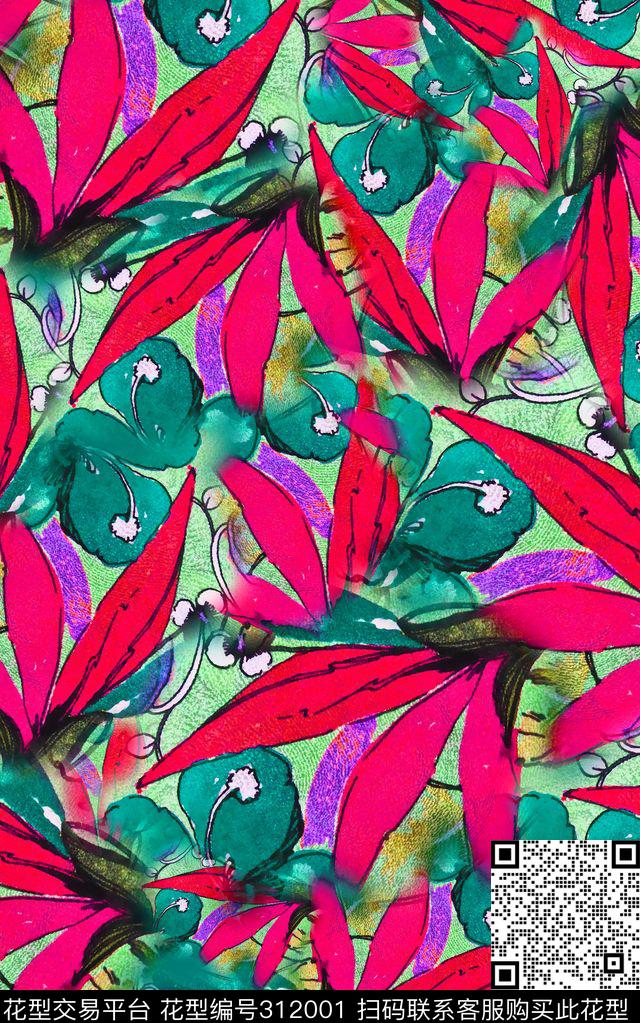 数码★花卉图案数码印花华亿平台下载（图片编号: 312001） - 瓦栏（Walan）