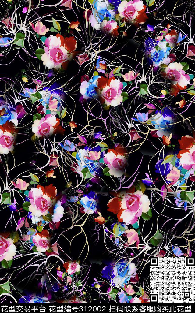 数码★花卉图案数码印花华亿平台下载（图片编号: 312002） - 瓦栏（Walan）