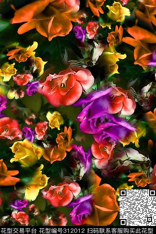 数码★花卉图案数码印花华亿平台下载（图片编号: 312012） - 瓦栏（Walan）