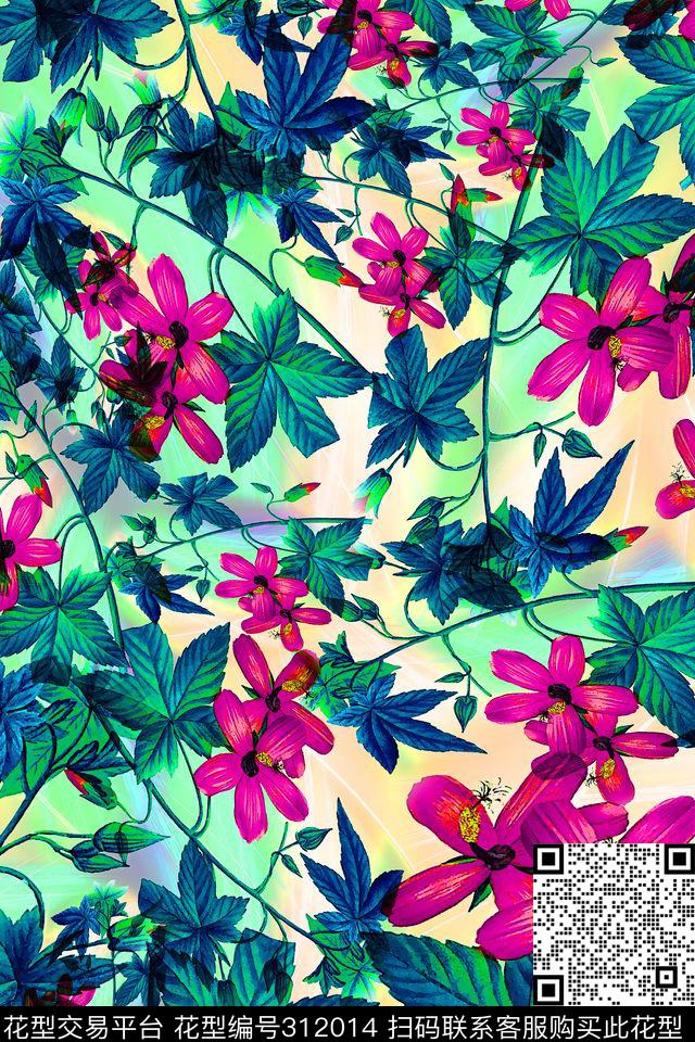 数码★花卉图案数码印花华亿平台下载（图片编号: 312014） - 瓦栏（Walan）