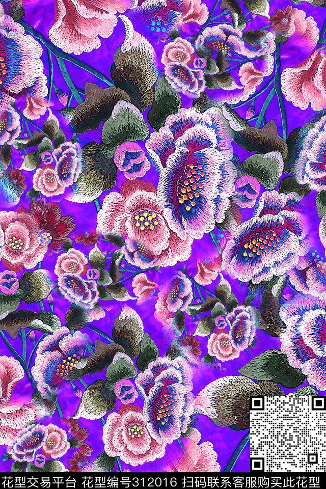 数码★花卉图案数码印花华亿平台下载（图片编号: 312016） - 瓦栏（Walan）