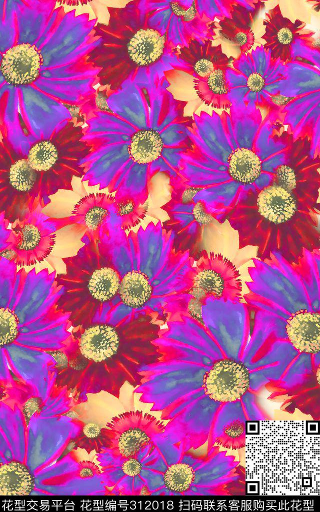 数码★花卉图案数码印花华亿平台下载（图片编号: 312018） - 瓦栏（Walan）