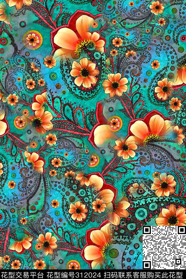 数码★花卉图案数码印花华亿平台下载（图片编号: 312024） - 瓦栏（Walan）