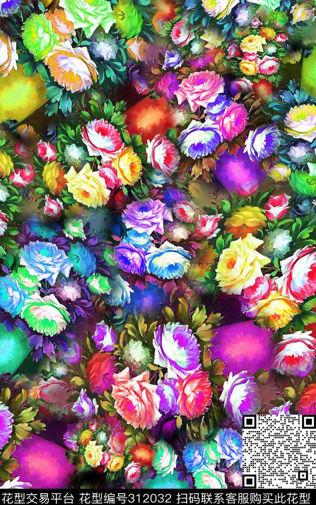 数码★花卉图案数码印花华亿平台下载（图片编号: 312032） - 瓦栏（Walan）
