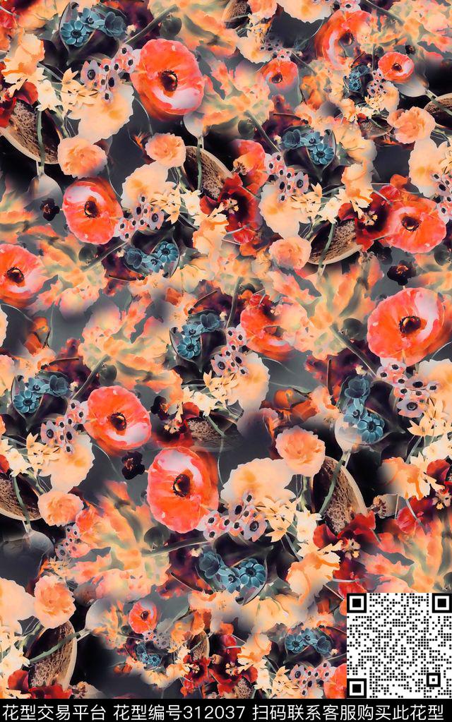 数码★花卉图案数码印花华亿平台下载（图片编号: 312037） - 瓦栏（Walan）