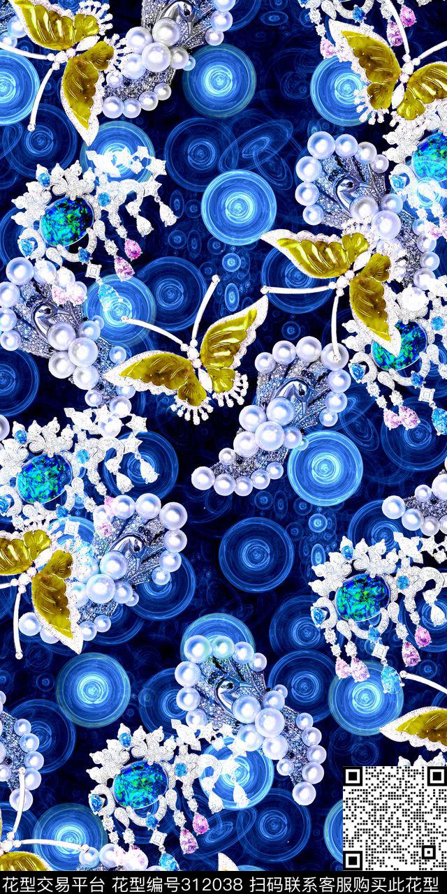 宝石珠宝蝴蝶珍珠数码印花华亿平台下载（图片编号: 312038） - 瓦栏（Walan）