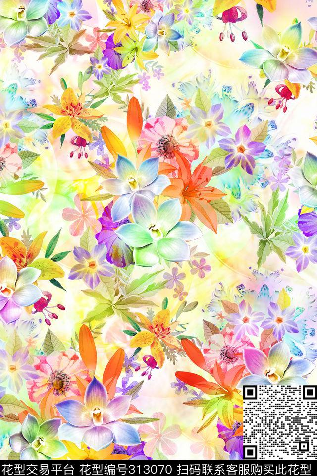花卉数码印花华亿平台下载（图片编号: 313070） - 瓦栏（Walan）