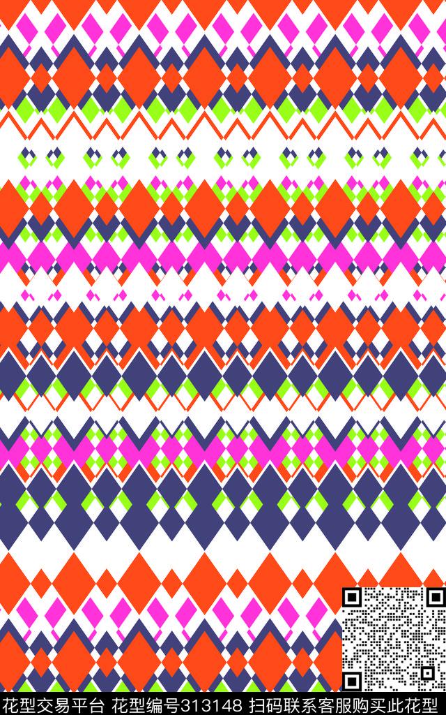 几何菱形格子传统印花华亿平台下载（图片编号: 313148） - 瓦栏（Walan）