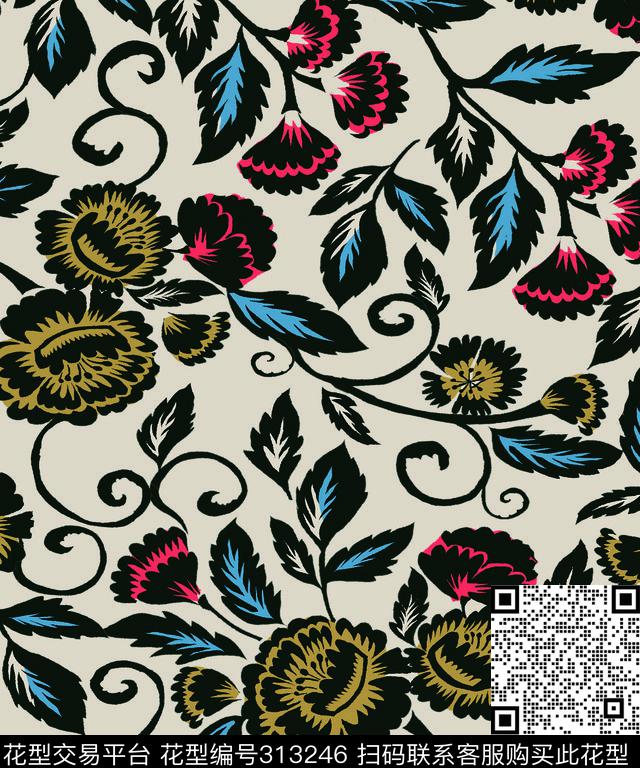 花卉传统印花华亿平台下载（图片编号: 313246） - 瓦栏（Walan）