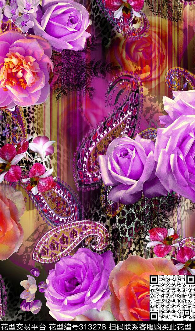花卉数码印花华亿平台下载（图片编号: 313278） - 瓦栏（Walan）