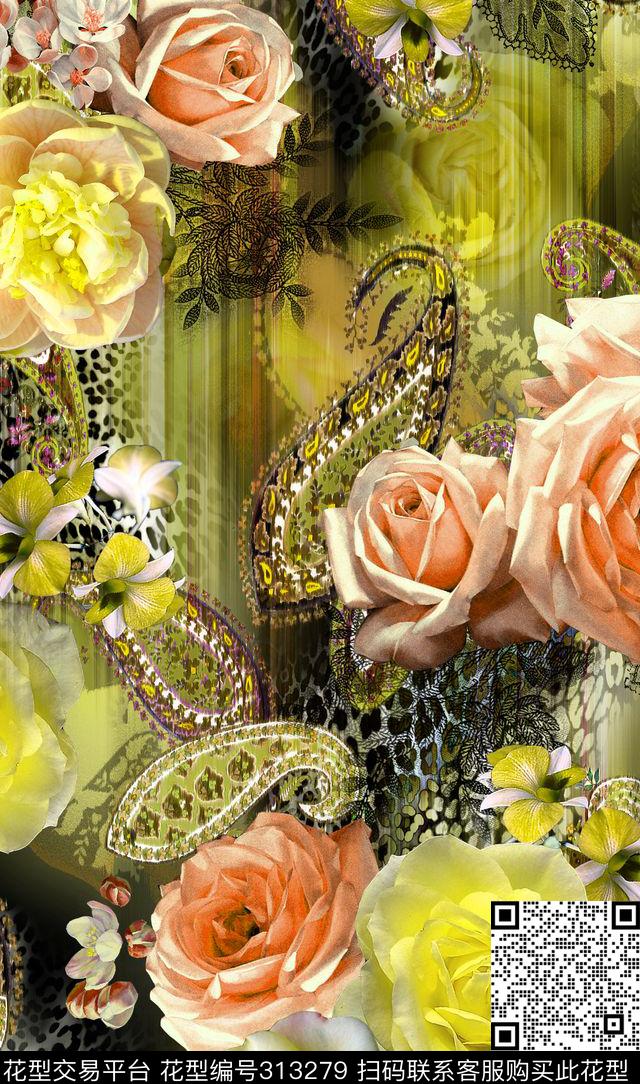 花卉数码印花华亿平台下载（图片编号: 313279） - 瓦栏（Walan）