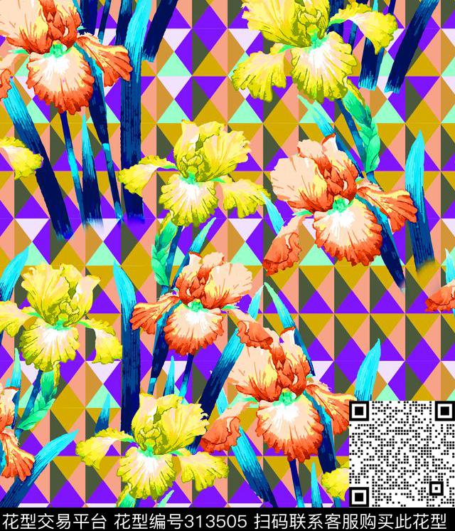 时尚混搭格子花卉传统印花华亿平台下载（图片编号: 313505） - 瓦栏（Walan）